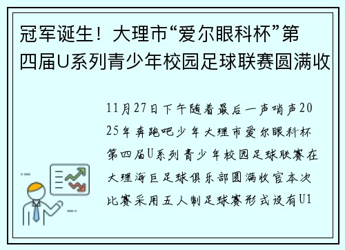 冠军诞生！大理市“爱尔眼科杯”第四届U系列青少年校园足球联赛圆满收官